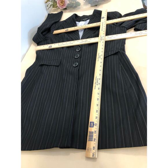 Signature By Larry Levine Women Plus 18 Strip Pea Coat Jacket Lapel Notch Black - Picture 9 of 10